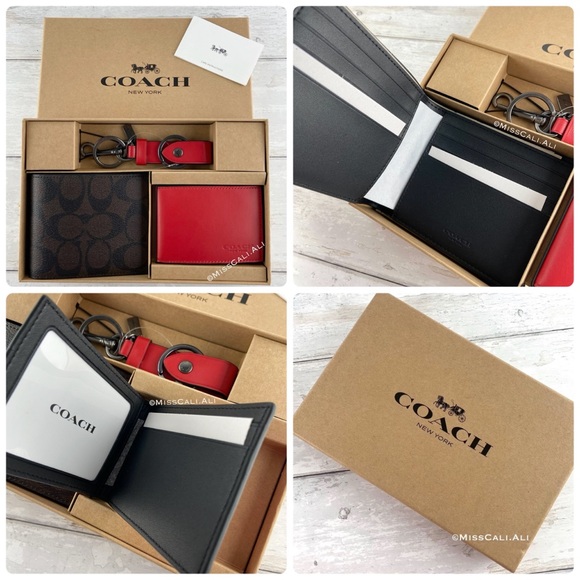 NWT COACH 3-in-1 Men’s Boxed Set Wallet Card Case Set - Red - Picture 16 of 16